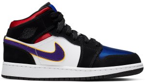 Jordan  1 Mid Lakers Top 3 (GS) Black/Field Purple-White-Gym Red-Rush Blue-Amarillo (BQ6931-005)