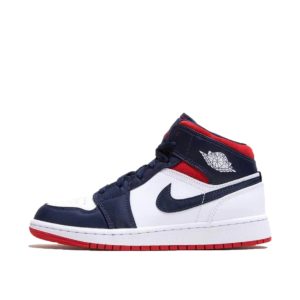 Jordan  1 Mid SE USA (GS) White/Varsity Red-Midnight Navy (BQ6931-104)